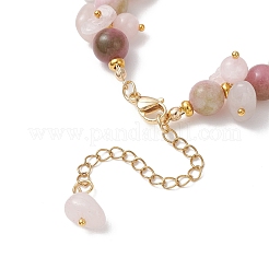 Браслеты из латуни и натуральных смешанных драгоценных камней с круглыми бусинами для женщин&nbsp;BJEW-JB13151-01