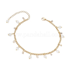 Женские браслеты на ногу с круглой кисточкой из нержавеющей стали 304 с витой цепочкой и кошачьим глазом AJEW-AN00698-03