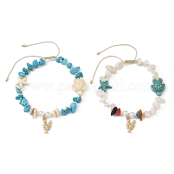 2 Stück 2 Farben Ozeanlegierung Garnelen-Charm Schildkröte Seestern Perlen Armbänder&nbsp;BJEW-JB14190