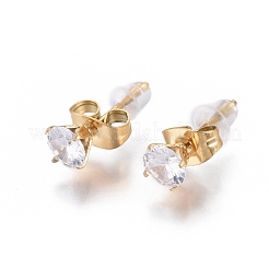 304ステンレススチールジュエリーセット  真鍮マイクロパヴェキュービックジルコニアペンダントネックレスと304ステンレススタッドピアス  プラスチック製のピアスキャッチ/ピアスバックキャッチ付き  目  透明  ゴールドカラー  17.72インチ（45cm）  1.5mm  15x5.5mm  ピン：0.7mm&nbsp;SJEW-F214-03G