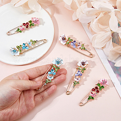 6 шт. 3 стиля броши-булавки из сплава цветов и страз для рюкзака&nbsp;JEWB-FH0002-57