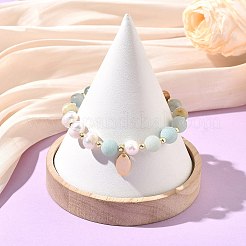 Bracelets extensibles en calcite bleue naturelle ronde de 8 mm et perles de pomme de terre naturelles&nbsp;BJEW-JB14482