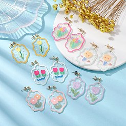 6 пара сережек-гвоздиков с акриловыми цветами в 6 стилях EJEW-JE05471