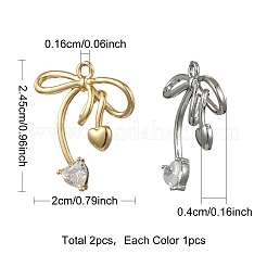 2шт 2 цвета латунные микропаве прозрачные кубические циркониевые подвески&nbsp;KK-YW0003-91