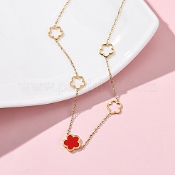 イオンプレーティング（IP）304ステンレススチール＆プラスチックフラワーペンダントネックレス（女性用）  18KGP本金メッキ  レッド  16.61インチ（42.2cm）&nbsp;NJEW-P320-02G-01