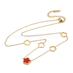 イオンプレーティング（IP）304ステンレススチール＆プラスチックフラワーペンダントネックレス（女性用）  18KGP本金メッキ  レッド  16.61インチ（42.2cm）&nbsp;NJEW-P320-02G-01