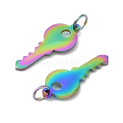 イオンプレーティング（IP）304ステンレススチールチャーム  レーザー切断  丸カン付き  キー  虹色  15x6x0.7mm  丸カン：3x0.4ミリ  2.2mm内径&nbsp;A-STAS-S116-070M