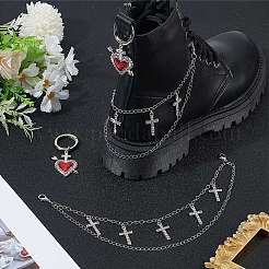 4 stücke 2 arten messing gedrehten ketten boot strap ketten & herz legierung emaille schuhe charms sets&nbsp;HJEW-BM0001-07