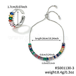 Шикарные прямоугольные браслеты-слайдеры из латуни со стразами и комплекты колец-манжет для повседневной носки VC3129-3