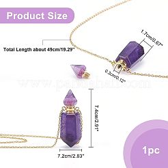 Ожерелье с подвеской в виде флакона духов с заостренным шестигранником из натурального аметиста NJEW-CA0001-07A