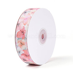 片面プリントポリエステルサテンリボン  花柄  ギフト包装用  ピンク  1インチ（25mm）  約20.00ヤード（18.29m）/ロール&nbsp;SRIB-T009-02A-02