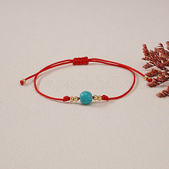 Плетеные браслеты из круглых бусин из синтетической бирюзы&nbsp;EC3666