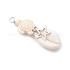 5 шт. 5 стиля подвески из натуральной раковины каури и окрашенной синтетической бирюзовой черепахи в медной проволоке PALLOY-JF04034-03