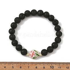 Handgefertigte Armbänder aus bedrucktem Porzellan mit Blumenmotiv und runden&nbsp;BJEW-JB14183-02