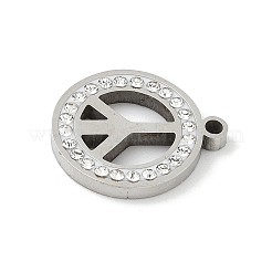 304ステンレススチールラインストーンペンダント  エポキシ樹脂  ピースサインチャーム  ステンレス鋼色  16x14x2mm  穴：1.4mm&nbsp;STAS-Q354-04P