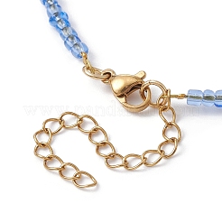 Collana con pendente in ottone con luna e stella con catene di perline di semi di vetro da donna&nbsp;NJEW-JN04391