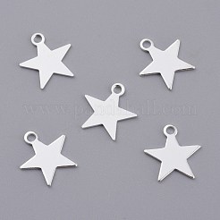 真鍮製チャーム  スター  長持ちメッキ  925銀メッキ  10.5x10x0.5mm  穴：1.4mm&nbsp;KK-H739-01C-S