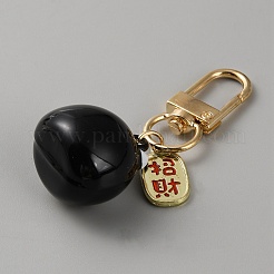 招き猫の形真鍮ベルペンダントキーホルダー  車やバッグのペンダントの装飾に  ブラック  5.9cm&nbsp;KEYC-WH0038-07D