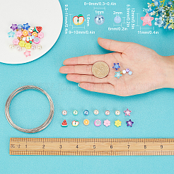 キットを作るDIYブレスレット  457個ラウンド＆フラワー＆スター＆フルーツシェイプアクリル＆ポリマークレイビーズ＆ガラスパール＆アイアンビーズ  炭素鋼ネックレスメモリーワイヤー  ミックスカラー  6~12x4~11x4.5~8mm  穴：1~2mm  ビーズ：457個&nbsp;DIY-SC0016-83