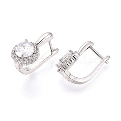 Латунные плоские круглые серьги-кольца с микропаве из прозрачных кубических цирконий EJEW-T048-30P