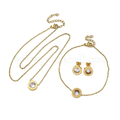 Плоские круглые подвески из нержавеющей стали 304 с кубическим цирконием SJEW-C004-19G