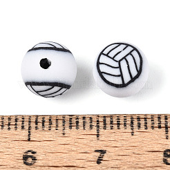 手作り樹脂粘土ビーズ  バレーボール  ホワイト  8mm  穴：1.8~2mm&nbsp;CLAY-Q253-05D