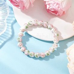 2 bracciale elastico in porcellana e ceramica con perline rotonde&nbsp;BJEW-JB12091