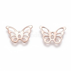 304ステンレススチールチャーム  蝶  ローズゴールド  10.5x15x0.6mm  穴：1~4mm&nbsp;X-STAS-H436-58RG