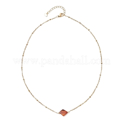 Colgante de rombo de ámbar natural y collar de cadena satélite de acero inoxidable 304 para mujer&nbsp;NJEW-JN06282