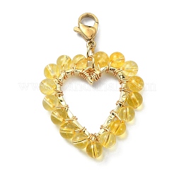 Подвеска в виде сердца из натурального драгоценного камня с проволочной обмоткой и застежкой-карабином из нержавеющей стали 304 HJEW-TA00044