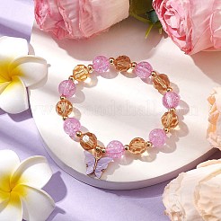 10mm ラウンド模造オーストリアクリスタル & クラックルアクリルビーズストレッチブレスレット  女性用蝶合金アクリルチャームブレスレット  蘭  内径：1-7/8インチ（4.8cm）&nbsp;BJEW-JB10556-02