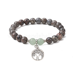 Braccialetti elastici con perline rotonde di sienite fluorescente naturale e avventurina verde&nbsp;BJEW-JB11257-04