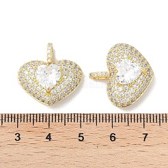 ラックメッキ真鍮チャーム  クリアキュービックジルコニア  長持ちメッキ  鉛フリー＆カドミウムフリー  リアル18kゴールド  ハート  ホワイト  20.5x20.5x10.5mm  穴：4mm&nbsp;KK-U011-03G-B