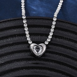 Ожерелья из нержавеющей стали 304 с подвеской в форме сердца из прозрачного кубического циркония для женщин NJEW-Z044-15P-02