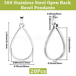 304ステンレススチールオープンバックベゼルペンダント20個  201個のステンレススチール製金具付き  ステンレス鋼色  38mm&nbsp;PALLOY-BBC00010