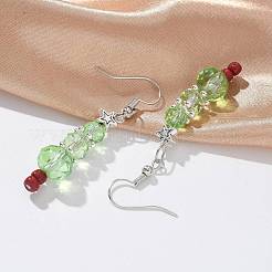 Рождественские стеклянные бусины болтаются серьги EJEW-JE01624