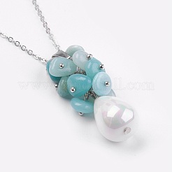 Натуральный амазонит кулон ожерелье NJEW-JN02252-03