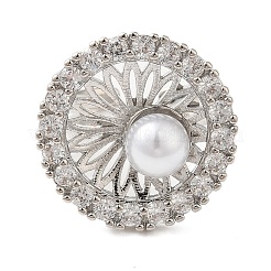 Плоские круглые латунные кольца-манжеты с микропаве из прозрачных кубических цирконий для женщин RJEW-A046-14P