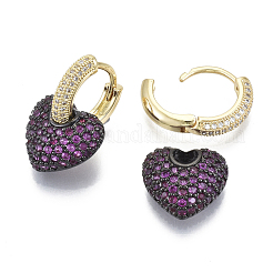 Orecchini a cerchio huggie pendenti con micro pavé di zirconi in ottone&nbsp;KK-R137-017C-NF