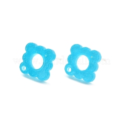 アクリルスタッドピアスの発見  金箔の花  ドジャーブルー  15x15.5x2mm  穴：1.6mm  ピン：0.7mm&nbsp;FIND-B003-01B