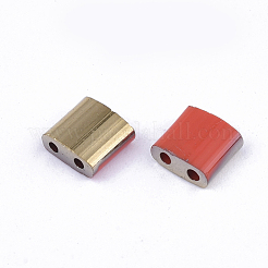 Fgb2穴ガラスシードビーズ  半金メッキ色  正方形  レッド  5x4.5~5.5x2~2.5mm  穴：0.5~0.8mm  約1180個/袋&nbsp;SEED-S031-L-045-G