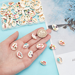 60шт 6 вида печатных натуральных бусин из ракушек каури SHEL-PH0001-43