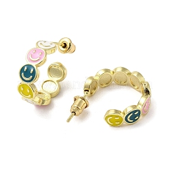 Серьги-гвоздики из латуни с улыбающимся лицом&nbsp;EJEW-L268-016G-04