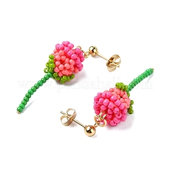 Boucles d'oreilles pendantes en acier inoxydable 304 avec perles de verre rose&nbsp;EJEW-MZ00333-03