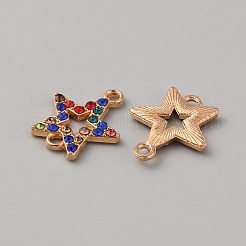 合金のカラフルなラインストーンコネクタチャーム  スターリンク  ライトゴールド  18x15.5x2mm  穴：1.8mm&nbsp;FIND-TAC0020-06
