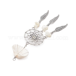 4 шт. 4 стиля: натуральная ракушка и синтетическая бирюза и сплав плетеной паутины/сетки с перьями большие подвески&nbsp;PALLOY-JF03444