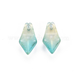 透明スプレー塗装ガラスチャーム  グリッターパウダー付き  花弁  ミディアムアクアマリン  14.5x7.5x4mm  穴：1.2mm&nbsp;GLAA-S190-019A-05