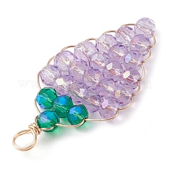 ガラスチャーム  金色の銅線付き  ブドウ  ミックスカラー  38.5x19.5x4.5mm  穴：3.5mm&nbsp;PALLOY-JF03003