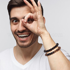 6шт. 5 стиля браслетов из плетеных бусин из натуральной лавы BJEW-AN0001-12