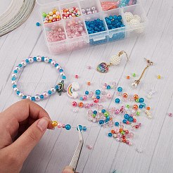 DIYジュエリー作成キット  ポリスチレンアクリルビーズを含む  クラックガラスビーズ  スプレーペイントクラックルガラスビーズ  パール調アクリルビーズ  タツノオトシゴ合金エナメルペンダント  ミックスカラー  ペンダント：約13~46x10~30x1.5~9mm  ビーズ：約4~14mm&nbsp;DIY-SZ0004-72
